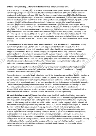 alisher navoiy nomidagi o'zbekiston respublikasi milliy kutubxonasi tarixi — DOCX