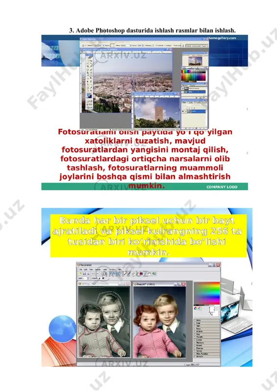 ashni bilishi ular uchun qo'shim­cha imkoniyatlarni yaratib beradi. 3. adobe photoshop dasturida ishlash rasmlar bilan ishlash. image1.jpeg image2.png image3.png image4.png image5.png image6.png image7.png