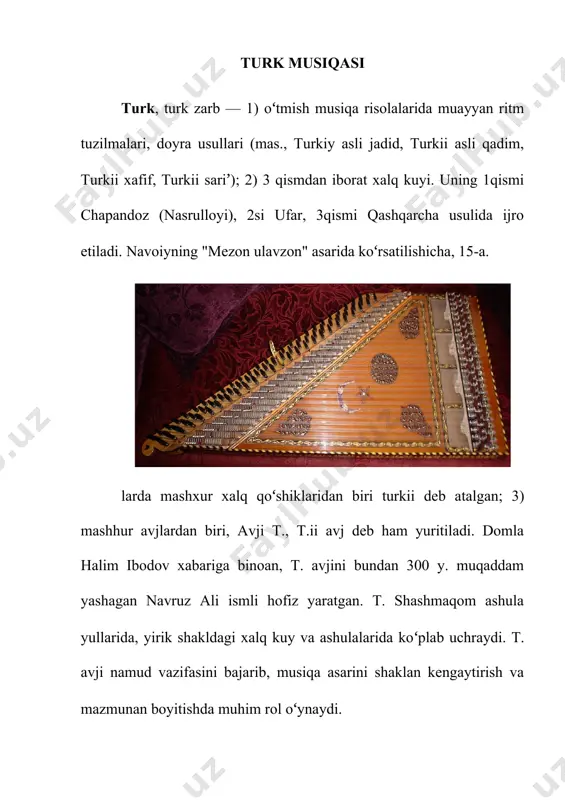 ori, ishqab chalinadigan kamoncha, puflama tutak, bolomon, surnay, zarb berib chalinadigan nogʻora, qoʻsh nogʻora, doira kabi musiqa asboblari ozarbayjon xalqining qad. sevimli cholgʻu asboblari sanaladi. oʻrta asrlardayoq maqomlar tad-qiq qilingan. o. maqomlari nazariyasi u. hojibekov tomonidan yozilgan ("ozarbayjon xalq musiqasi asoslari", 1945 y.da nashr etilgan). u. hojibekov fuzuliy dostoni asosida "layli va majnun" (1908) operasini, "arshin mol olon" (1913) komediyasini yaratdi. 1921 y.da konservatoriya, 1931 y.da birinchi notali xalq cholgʻu asboblari orke-stri tashkil qilindi. 1938 y.da simfonik orkestr tashkil topdi. 1927 y.da r. glierning "shohsanam" operasi sah-naga qoʻyildi. m. magomayevning "nargiz" (1935), u. hojibekovning "koʻroʻgʻli" (1937) operalari o. musiqa sanʼati rivojida muhim voqea boʻldi. q. qorayev, j. hojiyev, f. amirovning opera va simfoniyalari mashhur. sh. mamedova, bulbul, r. beybutov, p. bulbul oʻgʻli, m. magomayev kabi xonandalarning faoliyati diqqatga sazovor. bokuda u. hojibekov nomidagi konservatoriya, m. f. oxundov nomidagi opera va balet teatri, sh. qurbonov nomidagi musikali komediya teatri, qoʻshiq teatri, …