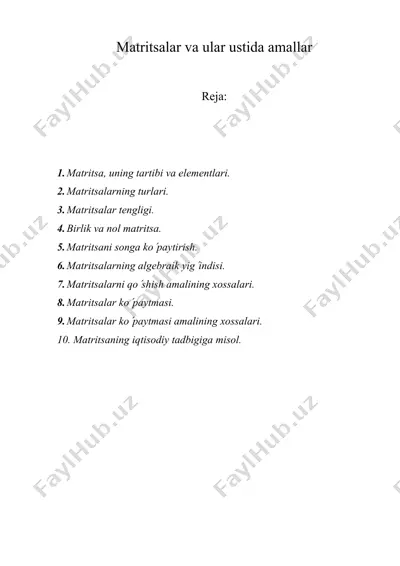 matritsalar va ular ustida amallar — DOC