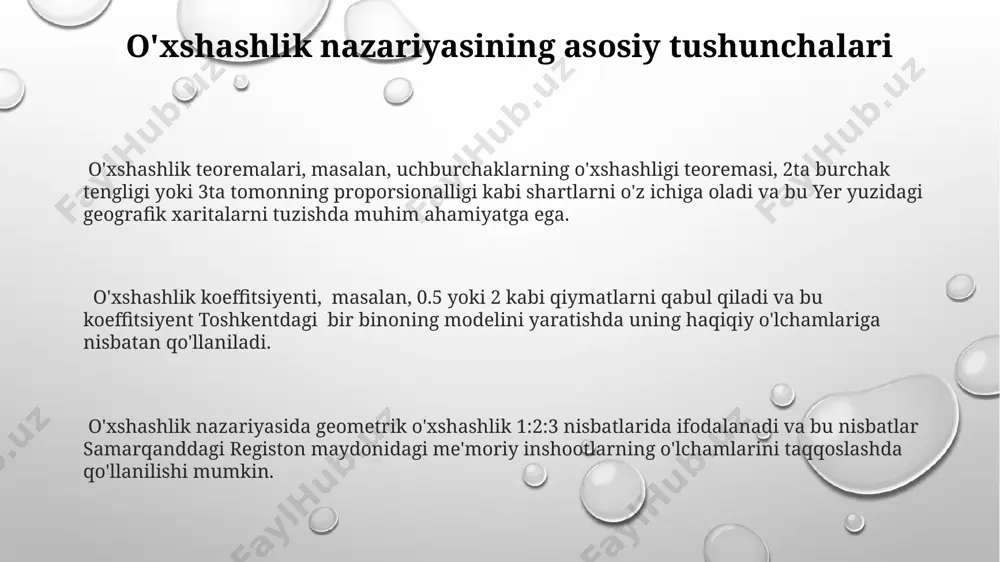 loyihalashda keng qo'llaniladi. o'xshashlik sonlari o‘zbekistonning samarqand viloyatidagi irrigatsiya kanallarida suv oqimining o‘xshashlik sonlarini aniqlashda, 3 ta turli diametrli quvurlar uchun 30 ta turli oqim tezligi o‘lchandi va natijalar reynoldss va froude sonlarining hisoblash formulalari yordamida tahlil qilindi. froude soni (fr) gravitatsion kuchlarning inersiya kuchlariga nisbatini aks ettiradi va to‘lqinlarning xususiyatlarini tavsiflaydi. masalan, kema qurishda fr soni 0.5 dan kam bo‘lsa, to‘lqinlarning ta'siri minimal bo‘ladi. o‘xshashlik sonlarining qiymati, masalan, reynoldss soni (re) suyuqlikning oqim tezligi, xususiy og‘irligi va yopishqoqligi kabi parametrlarga bog‘liq bo‘lib, 2000 dan kam bo‘lganda laminar, 4000 dan yuqori bo‘lganda esa turbulent oqim kuzatiladi. froude soni froude soni, geometrik o'xshashlik shartiga ko'ra, reynold o'lchovsiz sonidan farqli ravishda, yuqori reynold sonlarida (10^5 dan yuqori) suyuqlikning yopishqoqligi ta'sirini inobatga olmaydi. froude sonining o'lchovsiz soni, 1870-yillarda ingliz muhandisi uilyam froude tomonidan suv oqimlarini modellashtirishda qo'llanilgan bo'lib, suvning tezligi va tortishish kuchi o'rtasidagi munosabatni ifodalaydi. froude soni gidravlika va kemasozlikda keng qo'llaniladi. …