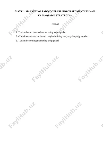 turizm bozori marketingi — DOCX