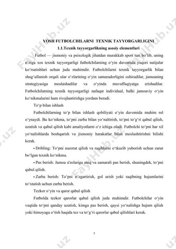 . zamonaviylashuv har bir jabhada bo’lganidek zamonaviy futbolda ham yaqqol namoyon bo’lmoqda. futbolga berilayotgan e‟tibor va yurtoboshimiz rahnamoligida amalga oshirilayotgan isloxatlar samarasi o’laroq jamoalarimizning natijalari ko’lami ortib bormoqda. shu bilan bir qatorda kelajakda futbol egalari bo’lmish yosh futbolchilarni tayyorlashda bugungi kundagi musobaqalar taxlili muxim ahamiyat kasb etadi. shuning asosida jamoalarning xato va kamchilaklarini aniqlash va kelajak avlod vakillarida aynan ushbu xatolarni kamaytirish bugungi kun mutaxassisining asosiy vazifasidir. yosh futbolchilarga beriladigan umumiy jismoniy tayyorgarliklari va texnik –taktik mashqlarning fiziologik qiymati e‟tiborga olinmaydi. zamonaviy futbolga xos modellar bilan ishlanmayapti va mo’ljal qilinmaydi. hozirgi kunda bu ish dolzarb muammolardan biri hisoblanadi. futbol nazariyasi va uslubiyati fanida texnik harakatlarni o’rgatish nazariy va amaliy masalalarini tadqiq etish, mavzu yuzasidan innovatsion texnologiyalarni shakllantirish asosida o’qitishni takomillashtirish bo’yicha xulosalar va tasiyalar ishlab chiqishdan iborat. “futbol nazariyasi va uslubiyati” fani o’quv dasturida keltirilgan texnik harakatlarining mazmun mohiyatini ochib berish; mavzu yuzasidan innovatsion texnologiyalar ishlanmasini tayyorlash; texnik harakatlarni o’qitishni …