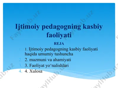 ijtimoiy pedagogning kasbiy faoliyati — PPTX