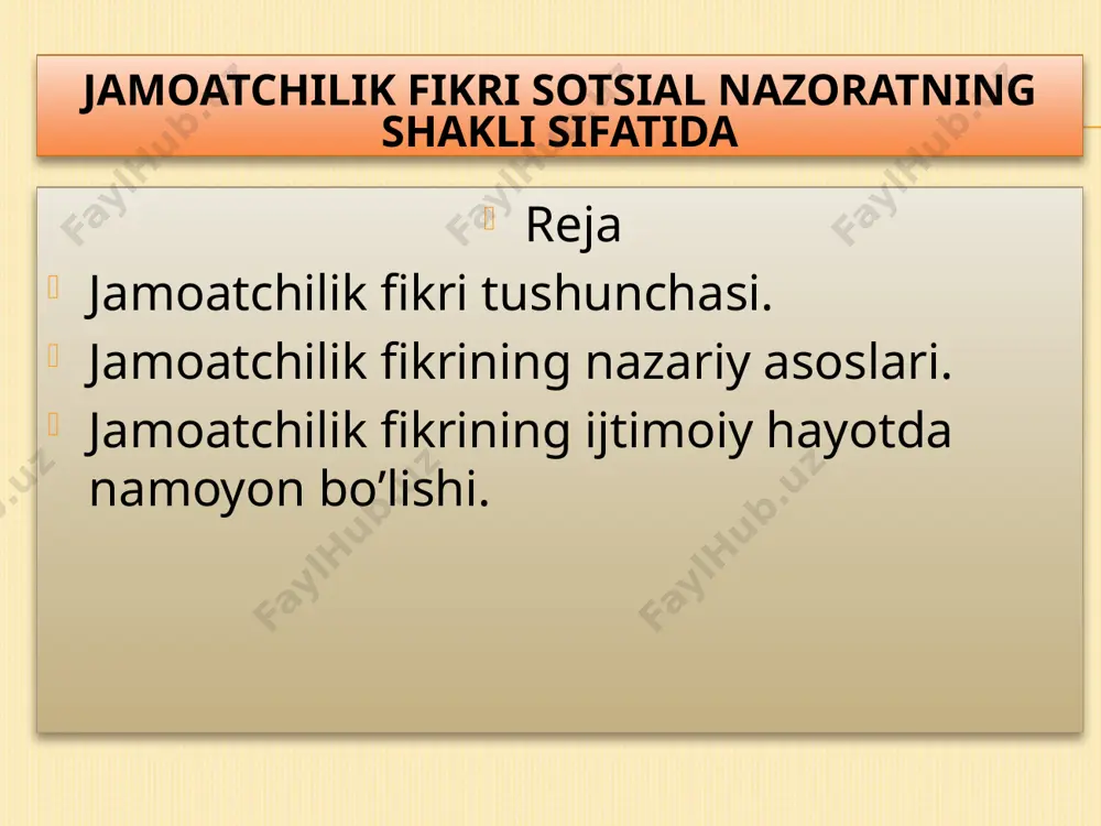ma’nolari bilan uyqash tushunib kelingan. movarounnahrning ko’p ming yillik tarixida jamoatchilik termini muqaddas tushunchalardan sanalib shaxs va jamoa munosabatlarida birlamchi o’rin tutib kelgan. u shaxsning tavalludidan boshlab butun hayoti davomida muayyan mayoq vazifasini o’tab, tartib-qoidalar, tuzuklar, qonunlar, urf-odatlar va an’analar tarzida amal qilib, kishilarning xatti-harakatlari, o’y-fikrlari, orzu va rejalarini muayyan maqsadlar sari yo’naltirib turgan. jamaotchilik fikrining shaxs va jamiyat munosabatlarida ustun mavqega egaligi «jamoatchilik» tushunchasini el, xalq, ko’pchilik mazmunida tushunish, «fikr» tushunchasini esa yondoshuv, nuqtai nazar ma’nosida anglash imkonini beradi. shu boisdan bizning nazarimizda jamoatchilik fikri tushunchasini xalq yondoshuvi yoxud xalq nuqtai nazari tarzida tushunish maqsadga muvofiqdir. zero, fikr nuqtai nazar ma’nosida tushunilganda o’z luqaviy mazmuni zamiriga mulohaza, baholash, qarashlar singari tarkibiy hamda tizimiy tushunchalarni ham qamrab oladi. shunday qilib, jamoatchilik fikri tushunchasiga berilgan yuqoridagi ta’rif negizida mazkur ijtimoiy hodisa mohiyati va tarkibiy qismlari xususida atroflicha mulohaza yuritish ma’suliyati mujassamlashganligini e’tiborda saqlamoq lozimdir. jamoatchilik fikri tushunchasining ma’no doirasi juda keng …