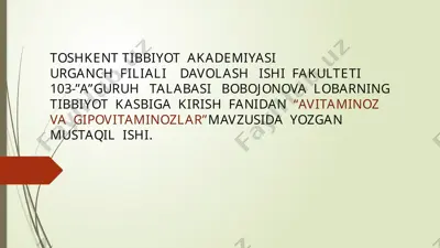 avitaminoz va gipovitaminozlar — PPTX