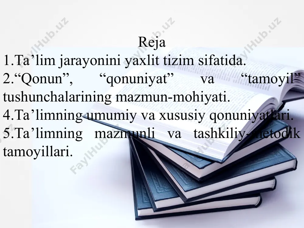 qaratilganligi, uning kuchlari kelgusida qay yo‘sinda safarbar etilishi mazmun o‘qitish jarayonida egallanishi lozim bo‘lgan ilmiy bilim, amaliy ko‘nikma va malakalar, faoliyat, fikrlash usullari tizimi. tashkil etish qo‘yilgan maqsadni samarali amalga oshirish uchun unga zaruriy shaklni taqdim etadigan, aniq mezonlar bo‘yicha tartiblangan didaktik jarayon. shakl o‘quv jarayonining tashqi ifodasi, uning ichki mohiyati, mantig‘i, mazmuni uchun qobiq. metod o‘qitishning maqsad va vazifalariga erishish (amalga oshirish) yo‘li. vosita o‘quv jarayonining predmetli qo‘llab-quvvatlanishi, yangi materialni o‘zlashtirish jarayonida o‘qituvchi va talabalar tomonidan foydalaniladigan ob’ yekt. natija o‘quv jarayonining so‘nggi mahsuli, belgilangan maqsadlarning amalga oshganlik darajasi 3-topshiriq. zamonaviy ta’lim paradigmalarini aniqlashda ikki qismli kundalik metodi orqali yoritish. paradigma an’anaviy paradigma bixevioristik paradigma insonparvarlik (fenomenologik) paradigma ilmiy-texnik, texnokratik paradigma ezoterik paradigma 3-topshiriq. zamonaviy ta’lim paradigmalarini aniqlashda ikki qismli kundalik metodi orqali yoritish (javobi). paradigma aniq vaqt doirasida ilmiy jamoatchilikka muammolarni aniqlash va ularni hal etish modeli sifatida taqdim etiladigan barcha ilmiy yutuqlarga tegishli tadqiqot vazifalarini hal etish …