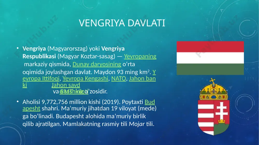 aralash iqtisodiyoti boʻlib, inson taraqqiyoti indeksi juda yuqori va malakali ishchi kuchiga ega boʻlib, daromadlar tengsizligi boʻyicha dunyoda 16-oʻrinda turadi.bundan tashqari, u iqtisodiy murakkablik indeksi bo'yicha 9-o'rinda turadi.iqtisodiyot 265,037 milliard dollar ishlab chiqarish bilan dunyoda 57-oʻrinda va xarid qobiliyati pariteti (ppp) boʻyicha oʻlchanadigan aholi jon boshiga yalpi ichki mahsulot hajmi boʻyicha dunyoda 49-oʻrinda turadi. vengriya eksportga yo'naltirilgan bozor iqtisodiyoti bo'lib, tashqi savdoga katta e'tibor beradi, shuning uchun mamlakat dunyodagi eng yirik eksport iqtisodiyoti bo'yicha 36-o'rinni egallaydi. mamlakat 2015-yilda 100 milliard dollardan ortiq eksportga ega bo'lib, 9,003 milliard dollarlik savdo balansi ijobiy saldoga erishdi, shundan 79 foizi yevropa ittifoqiga, 21 foizi esa yevropa ittifoqidan tashqari savdoga to'g'ri keldi. vengriya 80% dan ortiq xususiy sektor ega bo'lib, umumiy soliqqa tortish 39,1% ni tashkil etadi, bu esa mamlakat farovonligi iqtisodiyoti uchun asosdir. xarajatlar bo'yicha uy xo'jaliklarining iste'moli yaimning asosiy tarkibiy qismi bo'lib, undan umumiy foydalanishning 50% ni, yalpi asosiy kapitalni shakllantirish 22% va …