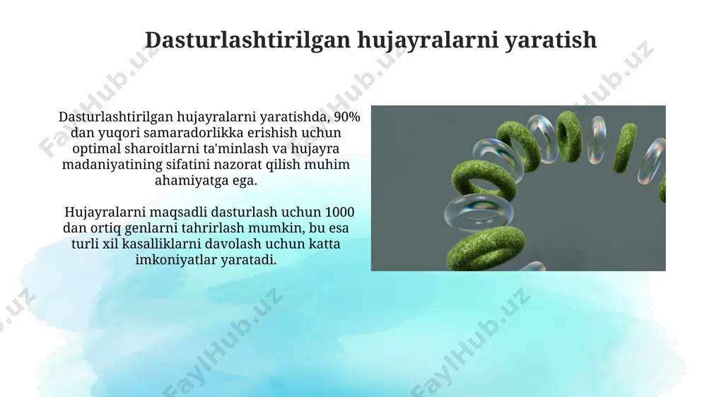 rivojlanishiga 25% hissiyotni ta'minlaydigan yangi bioinklar va skaffoldlar yaratilishi kutilmoqda. onkologiyada hujayra muhandisligi onkologiya sohasida hujayra muhandisligi yordamida saraton hujayralarini aniqlash va yo'q qilish uchun 3d bioprinterlardan foydalanish orqali individualizatsiyalashgan terapiya usullari ishlab chiqilmoqda, bu esa davolash samaradorligini 20% ga oshirishga yordam beradi. onkologiyada hujayra muhandisligi ekspertlarga saratonning rivojlanish mexanizmlarini chuqurroq tushunishga yordam beradi, bu esa 5 yillik omon qolish ko'rsatkichlarini sezilarli darajada yaxshilashga va yangi dorilarni yaratishga olib kelishi mumkin. hujayra muhandisligining axloqiy jihatlari "dizayn qilingan chaqaloqlar" yaratish imkoniyati va embrionlarning selektiv yo'q qilinishi kabi muammolar hujayra muhandisligining 2 ta asosiy axloqiy muammosini tashkil qiladi. hujayra muhandisligi inson genomini tahrirlash imkoniyatini beradi, bu esa 3000 dan ortiq genetik kasalliklarni davolashga yordam beradi, lekin shu bilan birga genetik diskriminatsiya xavfini ham oshiradi. hujayra terapiyasi usullari fibroblastlar va xondrotsitlar kabi turli xil hujayralardan foydalanib, kıkırdak to'qimalarining regeneratsiyasi uchun 3d bio-chop etish texnologiyalari 80% dan yuqori muvaffaqiyat ko'rsatkichlariga erishdi. suyak iligidan olingan …