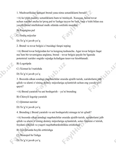 brending (brend yaratish va uni boshqarish) — DOCX