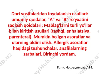dori vositalaridan foydalanish usullari — PPT