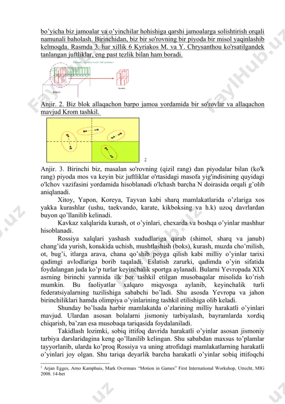 ashganda yoki xayrlashganda, avvalo, chin yurakdan salomatlik tilashgan. bizning zamonamiz bahodirlarga va himoyachilarimiz bo’lgan polvonlar va botirlarga bu an’analar boy meros hisoblanadi va ularni mehr bilan parvarish qilib kelmoqda. bugungi kunda hamma joyda sportning milliy turlari qayta tiklanmoqda. o’zining salomatligi haqida shaxsan g’amxo’rlik qilib borish madaniyatini yoshlikdan, maktab, mahalla, sog’liqni saqlash tizimi, jismoniy tarbiya va sport tashkilotlari ko’magida singdirish kerak”, - deb haqli ravishda aytgan. o’zbekiston respublikasi birinchi prezidenti i.a.karimov harakatli o’yinlar o’z nomi bilan inson faoliyatini ta’minlovchi mazmunga egadir. buni eng qadimgi ajdodlarimiz ham ongli ravishda chuqur bilishgan va amal qilishgan. boshda takidlanganidek kurash, ot o’yinlari, kamondan (yoy) nayza (o’q) otish, nayza sanchish, kaltak, tosh va boshqa moslamalarni uloqtirib yovvoyi hayvonlarni ov qilishgan. ijtimoiy tuzumlar (formatsiya) almashishi va rivojlanishi tufayli turmush sharoit ham o’zgargan, rivoj topgan. mehnat qilish, oilada bolalarni tarbiyalash, ov qilish, dushmanlarga qarshi jang qilish va boshqa juda ko’p sabablarga ko’ra harakatli o’yinlar, turli jismoniy mashqlar maqsadli …