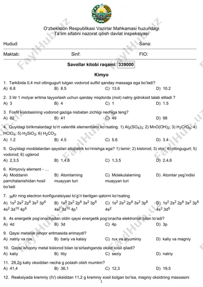 kimyo savollari — PDF