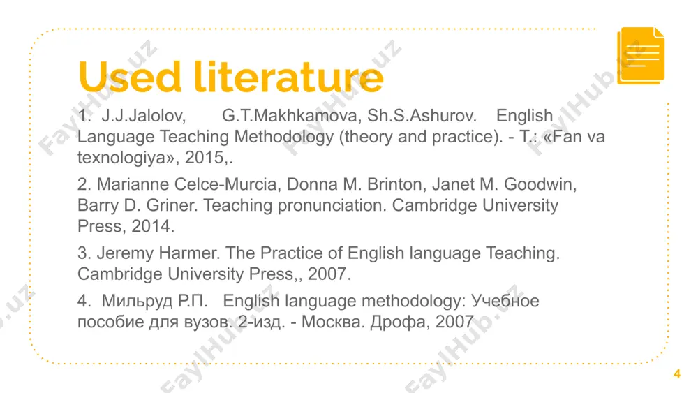 phonological control of b1 level learners pronunciation is clearly intelligible even if a foreign accent is sometimes evident and occasional mispronunciations occur. 16 17 the following order is recommended for all schools (j.jalolov, 2015) in the initial stage of education almost all sounds are introduced; the middle stage continues teaching new sound combinations, stress and intonation; in the middle or higher stages pronunciation sub-skills are improved. through listening pronunciation sub-skills are developed. so, teaching pronunciation to b1 level learners ( students in academic lyceums, vocational colleges, and in forms 10-11 of the secondary education) are performed by developing listening and speaking skills 18 how to design pronunciation activities? pronunciation involves far more than individual sounds. word stress, sentence stress, intonation, and word linking all influence the sound of spoken english. while designing pronunciation activities, listening is crucial because students can't produce a sound they can't hear. 19 what makes teaching …
