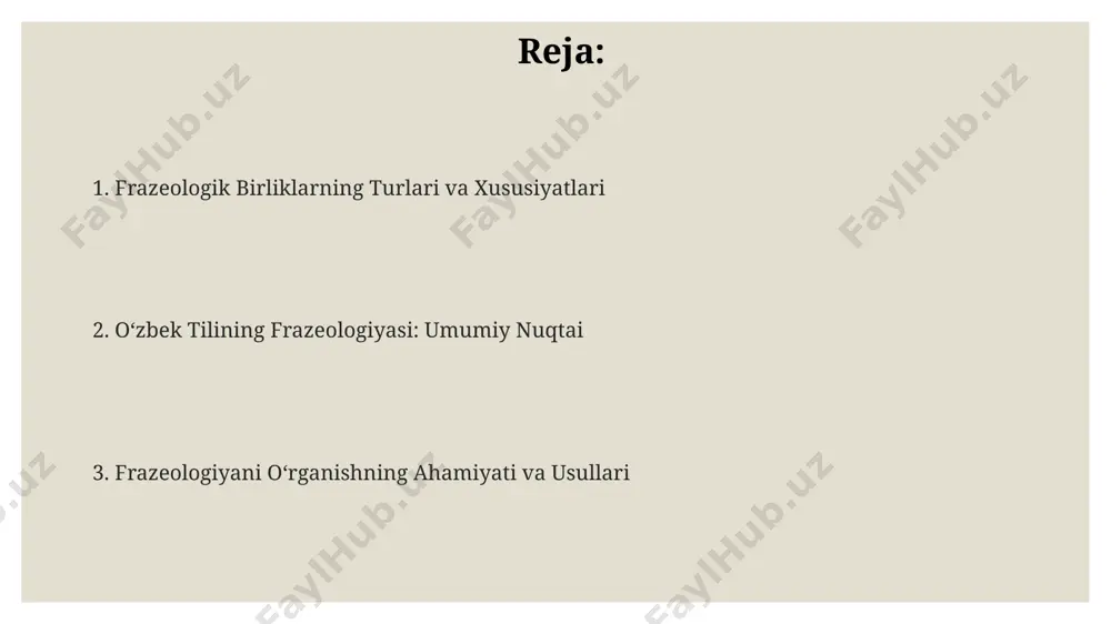 es aloqalarida muvaffaqiyatli muloqot qilish imkoniyatini sezilarli darajada oshiradi. frazeologik birliklarni oʻrganish, ona tili boyligini 20% ga oshirishga, jumladan, samarqand va buxoro shevalarida uchraydigan 50 dan ortiq iboralarni toʻliq tushunishga yordam beradi. e'tiboringiz uchun rahmat @taqdimot_robot