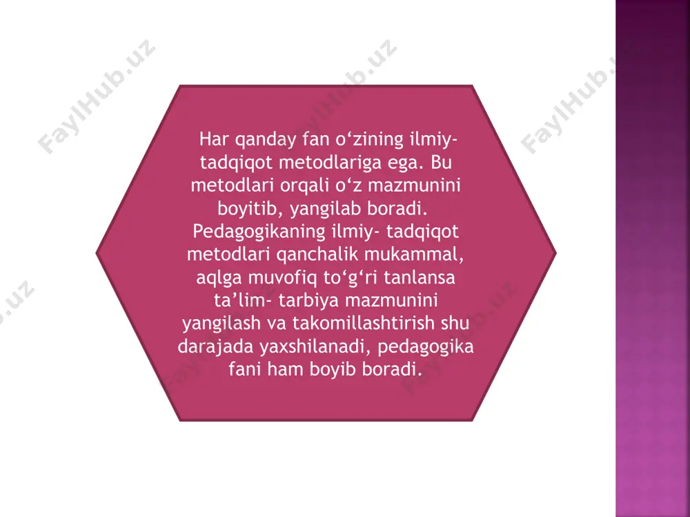 lib xizmat qiladi. oqibatda, maktab o`quvchilari orasidan yetishib chiqayotgan qobiliyatli, iste`dodli yoshlarni ertaroq aniqlash, ularning iste`dodlarining namoyon bo`lishi uchun reja va sharoitlar yaratish imkoni yaratiladi. odatda, bolalar ijodini o`rganish manbai ko`p bo`lib, ular: fan olimpiadalari, mavzular bo`yicha konkurslar, maktablar bo`yicha ko`rgazmalar, musobaqalar, ekskursiyalar va sayllar va hokazo. bolalar ijodini o‘rganish metodi pedagogik ilmiy-tadqiqot metodlari ichida yetakchi metod so`rovnoma va test savollardan foydalanishdir. so`rovnoma-anketa (fransuzcha “tekshirish” ma`nosini bildiradi) metodi qo`llanilganda yaratilgan ilmiy farazning yangiligini bilish, aniqlash, o`quvchilarning yakka yoki guruhli fikrlarini, qarashlarini, qanday kasblarga qiziqishlarini, kelajak orzu-istaklarini bilish va tegishli xulosalar chiqarish, tavsiyalar berish maqsadida o`tkaziladi. o`zbekiston, ta`bir joiz bo`lsa markaziy osiyoda birinchi bo`lib test metodini maktab, oliy va o`rta maxsus ta`lim tizimiga tadbiq etdi. test sinovlaridan ko`zlangan maqsad oz vaqt ichida o`quvchilarning bilimlarini yoppasiga aniqlash, baholashdir. bunda test savollarini qanchalik aniqlik va aql bilan, fikrlash jarayoniga zarar tegmaydigan qilib tuzish ahamiyatli ekanligini nazarda tutish lozim. test savollarining o`rni va ularni …