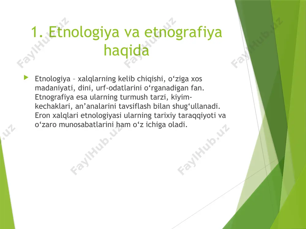 olib borishadi va o‘ziga xos musiqiy an’analarga ega. luriston viloyatida ko‘plab lurlar istiqomat qiladi. 8. arablar eron janubi-g‘arbida, xuziston viloyatida yashovchi arablar ko‘pchilik hollarda shia musulmonlardir. arab tili ularning asosiy muloqot vositasi bo‘lib, ular eron neft sanoatida muhim rol o‘ynaydi. 9. armanlar, ossuriylar va boshqa ozchiliklar armanlar – xristian diniga e’tiqod qiluvchi qadimiy xalq bo‘lib, eronning isfahon shahrida yashaydi. ossuriylar – asosan shimoli-g‘arbiy hududlarda yashaydi. yahudiylar ham qadim zamonlardan beri eron hududida istiqomat qilib kelmoqda. 10. diniy xilma-xillik eron – asosan shia musulmonlar davlati bo‘lsa-da, boshqa diniy guruhlar ham mavjud. sunnilar, zardushtiylar, nasroniylar va yahudiylar – eron diniy manzarasining bir qismini tashkil qiladi. zardushtiylik eronning qadimiy dini hisoblanadi. 11. til va madaniyat rasmiy til – fors tili, lekin boshqa tillar ham keng tarqalgan: ozarbayjon turkchasi, kurdcha, balujcha, lurcha va arabcha. ko‘pchilik aholi bir necha tilni biladi, bu esa madaniy almashinuvni osonlashtiradi. 12. milliy bayramlar va urf-odatlar navro‘z – eroniy xalqlar …
