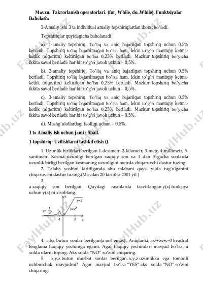 takrorlanish operatorlari. (for, while, do..while). funktsiyalar — PDF