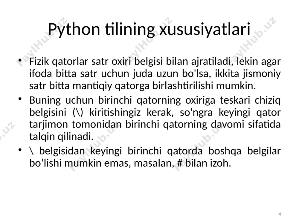 python tilining xususiyatlari - Page 4