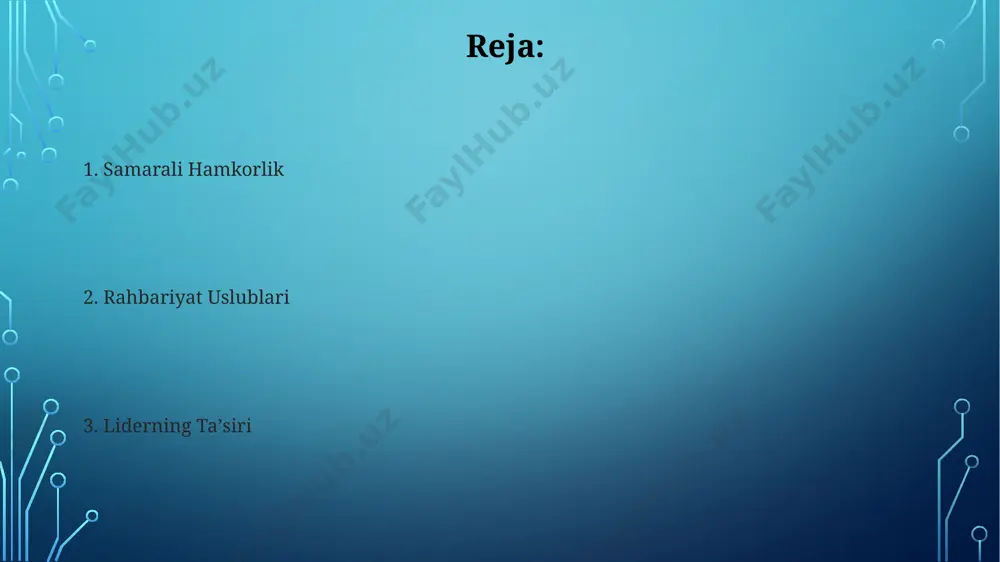 . toshkentdagi trening markazlarining 70% dan ortigʻi muloqot va aloqa koʻnikmalarini rivojlantirishga qaratilgan kurslar taklif qilmoqda, bu sohadagi talabning yuqori ekanligini koʻrsatadi. qaror qabul qilish tadqiqotlar shuni ko'rsatdiki, 70% hollarda tezkor qaror qabul qilish 10% xatolik bilan bog'liq bo'lsa-da, vaqtni tejashga yordam beradi. 2022 yilda o'tkazilgan so'rovnoma natijalariga ko'ra, toshkentdagi kompaniyalarning 85% rahbarlari muhim qarorlarni qabul qilishda jamoaviy fikr almashuv usulini qo'llaydi. liderning shaxsiy xususiyatlari o'zbekistonning 7 ta viloyatida o'tkazilgan tadqiqotlar shuni ko'rsatdiki, muvaffaqiyatli liderlarning 80% yuqori darajada emotsional aql-idrokka ega va o'z jamoasiga 24/7 qo'llab-quvvatlashni ta'minlaydi. rahbarning 5 yildan ortiq tajribasi va 30 dan ziyod xodimlarni boshqarishdagi muvaffaqiyati, samarqanddagi yirik korxonada qo'llanilgan innovatsion menejment uslubining samaradorligini ko'rsatadi. laisself liderlik laissez-faire liderlik uslubi 20-asrning o'rtalarida aqshda rivojlangan bo'lib, 30 dan ortiq tadqiqotlar uning samaradorligini turli xil sharoitlarda, jumladan, kichik guruhlarda va katta korxonalarda o'rganishga bag'ishlangan. laissez-faire liderlik, xodimlarga 5 dan ortiq vazifani mustaqil ravishda bajarishga imkon berib, ularning mustaqilligini va …