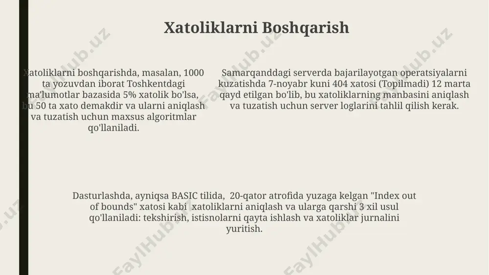 uchun 20 ta turli xil raqamli kombinatsiyalarni topishga asoslangan matematik muammo yaratildi va yechimni topish uchun 15 minut vaqt ajratildi. algoritm toshkentdagi 1500 dan ortiq foydalanuvchi uchun onlayn o'yin yaratishda qo'llaniladi va har bir o'yinchi uchun 7 ta raqamli kod hosil qiladi, bu kodni topish uchun 3 ta urinish beriladi. natijani chiqarish "natijani chiqarish" jarayonida 1000 dan ortiq ma'lumotlar to'plamini qayta ishlashda samarqand shahridagi serverlarning yuklanishi 20% ga oshdi, bu esa dasturning umumiy ishlash vaqtini 5 soniyaga uzaytirdi. algoritmlarni optimallashtirish natijasida "natijani chiqarish" moduli 30% tezlashdi, bu esa 15000 ta operatsiyani 2 daqiqadan kamroq vaqt ichida bajarish imkonini berdi. algoritmlarni optimallashtirish natijasida "natijani chiqarish" moduli 30% tezlashdi, bu esa 15000 ta operatsiyani 2 daqiqadan kamroq vaqt ichida bajarish imkonini berdi. dasturni ishga tushurish va sinovdan o'tkazish qoraqalpog'iston respublikasidagi 3 ta alohida joylashgan kompyuterlarda dastur 1000 marta ishga tushirildi va har bir ishga tushirishdan keyin 5 ta turli parametrlarning o'zgarishlarini kuzatish …