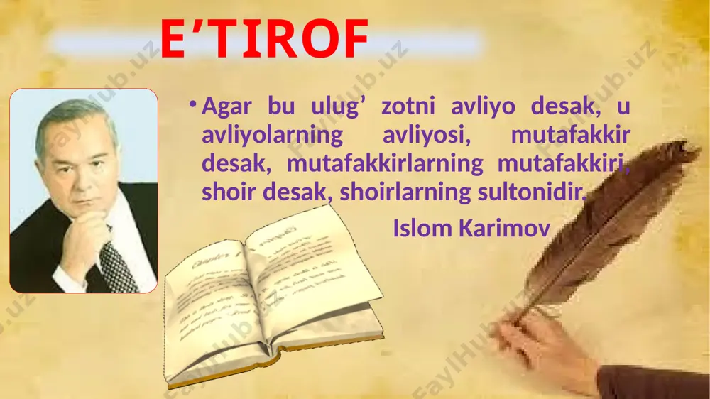 olim,tazkirachi,lug`atshunos,tarixchi sifatida yozgan asarlari: 1.ilk devon 1465-1466 2.badoe ul-bidoya 1472-1476 3.navodir un-nihoya 1476-1483 4.xazoyin ul-maoniy 1490 5.devoni foniy ,,xamsa’’ asari 1483-1485 nasoyim ul muhabbat lison ut-tayr munshaot mahbub ul-qulub tarixi mulki ajam, tarixi anbiyo va hukamo, mezon ul-avzon majolis un-nafois sab`atu abhur, muhokamat ul-lug`atayn 1469-yilda alisher navoiy hirotga qaytdi. husayn boyqaro uni muhrdorlik mansabiga tayinladi. 1472-yil husayn boyqaro alisher navoiyni bosh vazir qilib tayinladi. unga ,,amiri kabir’’unvonini berdi. 1480-yillar davomida alisher navoiyning bunyodkorligi. hirot va mamlakatning boshqa shaharlarida bir necha madrasa, 40 ta robot, 17 masjid, 10 xonaqoh, 9 ta hamom, 9 ta ko`prik, 20 ga yaqin hovuz qurgan yoki ta`mirlattirgan. ular orasida hirotdagi ixlosiya, nizomiya , marvdagi xusraviya madrasalari, shifoiya tibgohi, qur`on tilovat qiluvchilarga mo`ljallangan ,,dorul-huffoz’’ binosi bor. saroy a`yonlari shoir va podshoh orasida nifoq solishga urinadilar.1487-yilda husayn boyqaro navoiyni vazirlikdan bo`shatib astrobotga hokim qilib tayinlaydi. navoiy hokimlik qilgan 2 yil davomida astrabod shahri obodonlashib, qo`shni davlatlar bilan yaxshi …