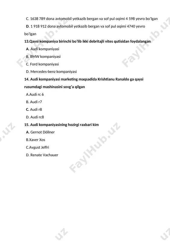 audi kompaniyasi haqida mustaqil ish test savollari - Page 5