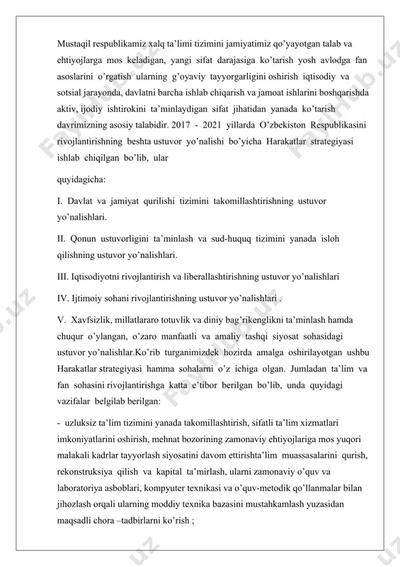 y ta’lim muassasalariga qabul kvotalarini bosqichma-bosqich ko’paytirish; - ilmiy-tadqiqot va innovatsiya faoliyatini rag’batlantirish, ilmiy va innovatsiya yutuqlarini amaliyotga joriy etishning samarali mexanizmlarini yaratish, oliy o’quv yurtlari va ilmiy-tadqiqot institutlari huzurida ixtisoslashtirilgan ilmiy-eksperimental laboratoriyalar, yuqori texnologiya markazlari va texnoparklarni tashkil etish. yuqorida ta’kidlanganidek biz yosh mutaxassislarning oldida ta’lim va o’qitish sifatini yanada yaxshilashda fizika fanini chuqurlashtirilgan tarzda o’rganish va o’quvchilarga o’rgatish kabi yuksak vazifalar oldimizda turibdi. mavzuning dolzarbligi. uzluksiz ta’lim tizimi bosqichl arida fizikaning o’qitishdan maqsad, birinchidan, tabiatning fundamental qonunlarini ilmiy asosda tushuntirishi tinglovchilarning ilmiy dunyoqarashi va falsafiy mushohada yuritish qobilyatlarini rivojlantirish, texnikada va turmushda foydalanilayotgan uskuna va vositalarning ishlash prinspini tushuntiruvchi fizik jarayonlar haqidagi tasavvurlarni shakillantirish, shuningdek, fizik ta’lim olishning davom ettirish, olgan bilimlarini chuqurlashtirishi va ilmiy izlanuvchilar uchun mustahkam zamin yaratishdan iborat. kurs ishining maqsadi. oliy ta’lim bakalavriat bosqichida fizika kursining “atom yadrosi va elementar zarralar fizikasi” bo’limi strukturasi va mazmunini takomillashtirilish, “yadroning bog`lanish energiyasini” o’rganishdan iborat. tadqiqot obekti. …