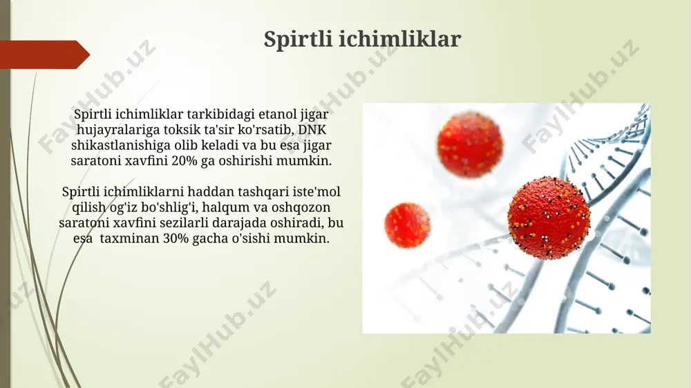 lini 15% ga oshirishi mumkin. o'sishni bostiruvchi genlarning inaktivatsiyasi brca1 va brca2 genlarining inaktivatsiyasi ko'krak va tuxumdon saratonining 10% ga yaqinini tashkil etadi, dnkni ta'mirlash mexanizmlarini buzadi va tumorlarning paydo bo'lishiga olib keladi. o'sishni bostiruvchi genlarning metilatsiyasi – dnkning kimyoviy o'zgarishi, ularning ekspressiyasini susaytiradi va saraton rivojlanishiga olib keladi. bu jarayon ko'plab saraton turlarida kuzatiladi. virusli infektsiyalar ba'zi viruslar, masalan, inson papillomavirusi (hpv)ning 16 va 18-turlari bachadon bo'yni saratonining 70% dan ko'prog'ini keltirib chiqarishi mumlikdir. gepatit b va c viruslari jigar hujayralariga uzoq muddatli zarar yetkazib, jigar sirroziga va oxir-oqibat jigar hujayrasi karsinomasiga olib kelishi mumkin. genetik mutatsiyalar brca1 va brca2 kabi ma'lum genlardagi mutatsiyalar ko'krak va tuxumdon saratoni xavfini sezilarli darajada, 50% gacha oshirishi mumkin. o'smalar rivojlanishida 50% dan ortiq holatlarda genetik mutatsiyalar sababchi bo'lib, ular hujayralarning nazoratsiz ko'payishiga olib keladi. irsiy moyillik turli xil saraton turlarining irsiy moyilligi har xil bo'lib, ba'zi gen mutatsiyalari oila a'zolarida ma'lum bir …