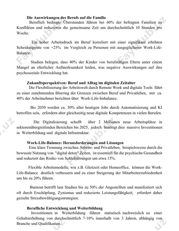 höhten scheidungsrate von +25% im vergleich zu personen mit ausgeglichener work-life-balance. studien belegen, dass 40% der kinder von berufstätigen eltern unter einem mangel an elterlicher aufmerksamkeit leiden, was negative auswirkungen auf ihre psychosoziale entwicklung hat. zukunftsperspektiven: beruf und alltag im digitalen zeitalter die flexibilisierung der arbeitswelt durch remote work und digitale tools führt zu einer zunehmenden blurring der grenzen zwischen beruf und privatleben, mit ca. 40% der arbeitnehmer berichten über work-life-imbalance. bis 2030 werden ca. 30% aller heutigen jobs durch automatisierung und ki betroffen sein, erfordern aber gleichzeitig neue digitale kompetenzen in vielen berufen. die digitalisierung schafft über 2 millionen neue arbeitsplätze in sektorenübergreifenden bereichen bis 2025, jedoch benötigt dies massive investitionen in weiterbildung und digitale infrastruktur. work-life-balance: herausforderungen und lösungen eine klare trennung zwischen arbeits- und privatleben, beispielsweise durch die bewusste nutzung von "digital detox" zeiten, ist essentiell für die psychische gesundheit und reduziert das risiko von schlafstörungen um …