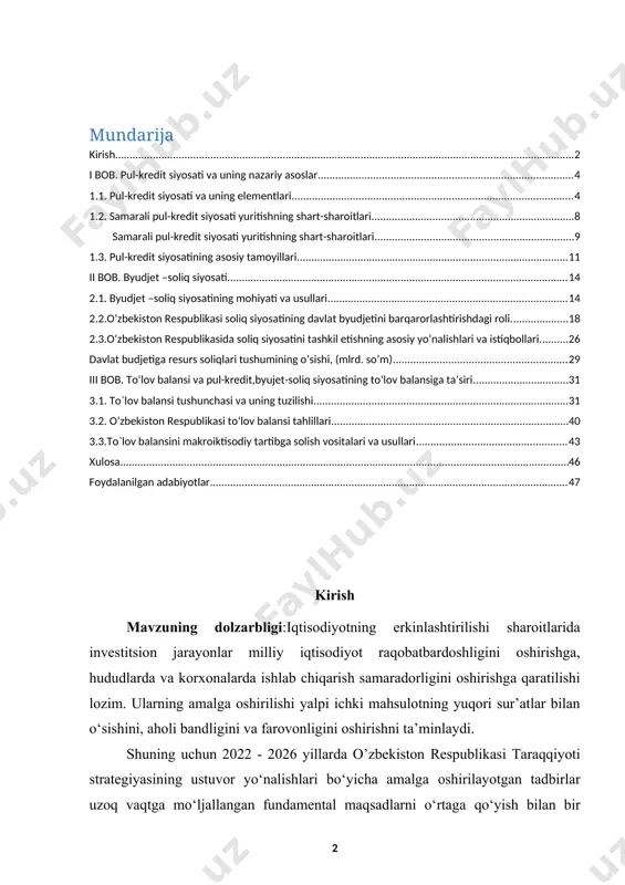shish vositalari, yo‘llarini belgilashni ham o‘z ichiga olmoqda. bular orasida ishlab chiqarishni zamonaviy texnologiyalar negiziga ko‘chirish va samaradorligini to‘xtovsiz oshirib borish eng ahamiyatlidir. mamlakatimizda amalga oshirilayotgan iqtisodiyotni modernizatsiyalash, eng avvalo, real investitsion jarayonlarga tayanadi va katta miqdordagi investitsiya resurslarini talab etadi. bunda investitsiyalarni moliyalashtirishning ichki va tashqi manbalaridan unumli hamda uyg‘un ravishda foydalanish, shu bilan birga, xo‘jalik yurituvchi sub’yektlar va tadbirkorlarning investitsion faolligini har tomonlama ta’minlash zarur bo‘ladi. mamlakatimizda iqtisodiyotning barcha sohalariga real investitsiyalarni kengaytirish yuzasidan faol siyosat yuritilishi va salmoqli tadbirlarning amalga oshirilishi bu borada ijobiy natijalar bermoqda. hozirgi kunda yalpi ichki mahsulotning yuqori sur’atlar bilan o‘sishi va yuksak makroiqtisodiy ko‘rsatkichlar asosan jiddiy tarkibiy o‘zgarishlar va ishlab chiqarish samaradorligini oshirish evaziga ta’minlanishi talab etilmoqda. mamlakatda amalga oshirilayotgan iqtisodiy strategiya uzoq vaqtga mo‘ljallangan fundamental maqsadlarni o‘rtaga qo‘yish bilan bir qatorda, bu maqsadlarga erishish vositalari, yo‘llarini belgilashni ham o‘z ichiga oladi. bular orasida ishlab chiqarishni zamonaviy texnologiyalar negiziga ko‘chirish va samaradorligini …