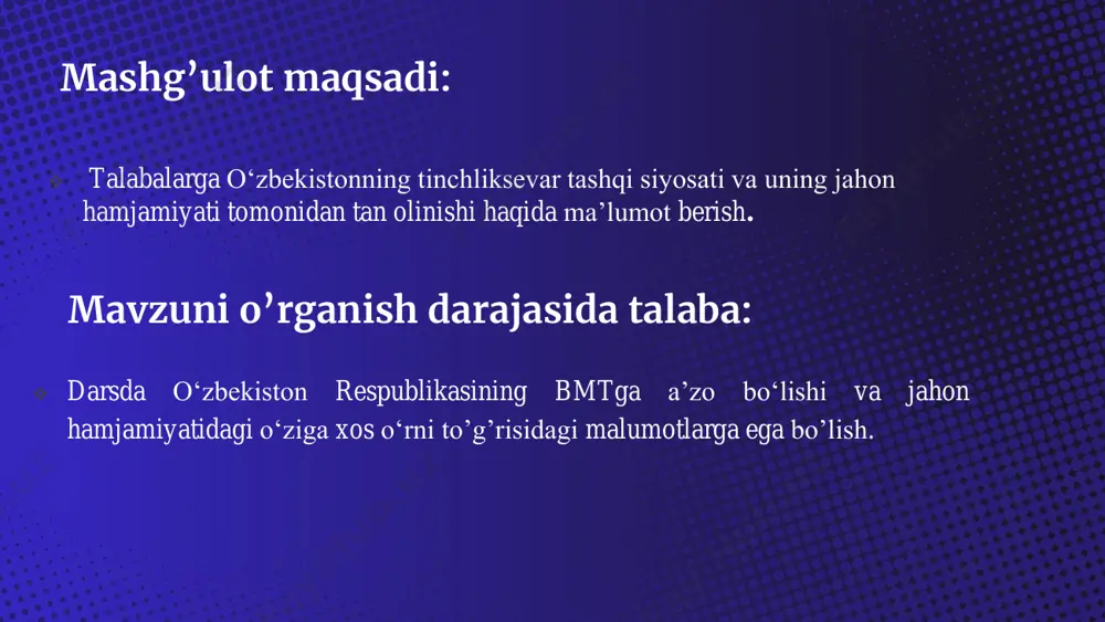 azirlar mahkamasining 1992-yil may oyidagi “o‘zbekiston respublikasi tashqi ishlar vazirligi faoliyatini tashkil etish masalalari to‘g‘risida”gi va 1994-yil mart oyida qabul qilingan “o‘zbekiston respublikasi tashqi ishlar vazirligi faoliyatini takomillashtirish to‘g‘risida”gi qarorlari asosida shakllantirildi. 1996-yil “o‘zbekiston respublikasi tashqi siyosiy faoliyatining asosiy prinsiplari to‘g‘risida”gi qonun qabul qilindi. “tashqi siyosiy faoliyati konsepsiyasi” 2012-yil sentabrda o‘zbekiston respublikasining “tashqi siyosiy faoliyati konsepsiyasi” e'lon qilindi. o‘zbekiston respublikasining tashqi siyosiy faoliyati konsepsiyasi - bu davlat tashqi siyosatining prinsiplari va strategik ustuvor yo‘nalishlarini, xalqaro maydondagi maqsad va vazifalarini, istiqbolda o‘zbekiston milliy manfaatlarini ilgari surish mexanizmlarini belgilab beradigan qarashlarning yaxlit tizimidir. mazkur konsepsiyada markaziy osiyo mintaqasiga alohida e'tibor qaratilgan va “o‘zbekistonning hayotiy muhim manfaatlari shu mintaqa bilan bog‘liq” ekanligi rasman e'tirof etilgan. unda markaziy osiyo o‘zining muhim geosiyosiy joylashuvi va mineral xomashyo resurslarining ulkan zaxiralariga ega ekanligi tufayli jahon miqyosida kuchli e'tibor obyektiga, yirik davlatlarning strategik manfaatlari to‘qnashadigan hududga aylanib borayotgani ta'kidlangan. shuningdek, dunyoning yirik davlatlari tomonidan mintaqada olib borilayotgan …