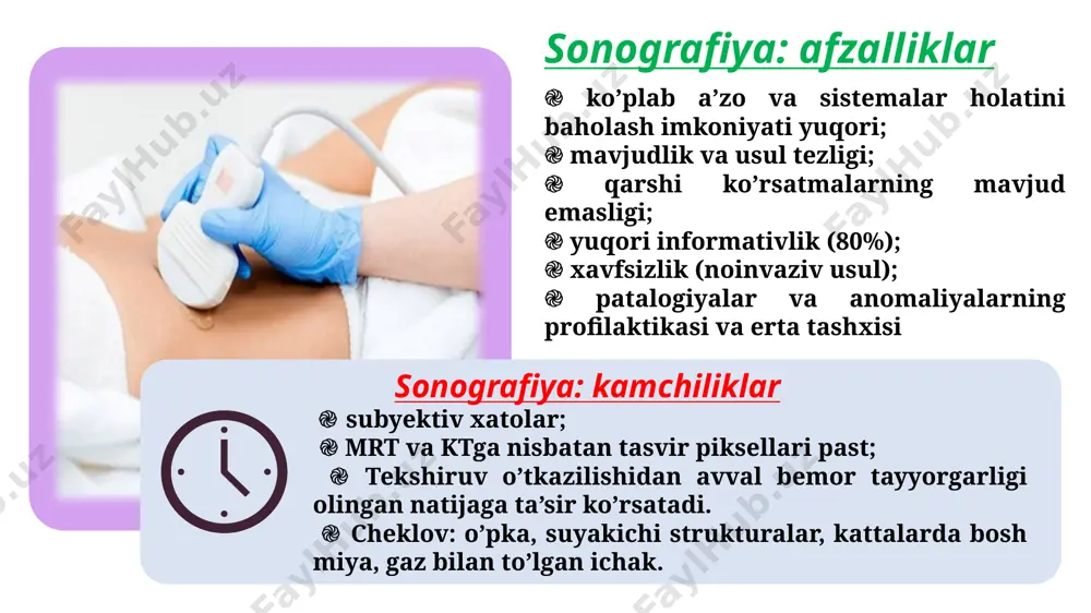 nlari, o’smalari. umurtqa pog’onasi travmalari; protruziya, up churralari; up va orqa miyaning yallig’lanishli jarayonlari; up va orqa miyaning o’smasi; tug’ma anomaliyalar; degenerativ-distrofik jarayonlar. bo’g’imlar, suyaklar va yumshoq to’qimalarning travmalari va yallig’lanishi; tunnel sindromlari; revmatoid artrit; postoperatsion nazorat. mrt: jigar sirrozi mrt: tizza bo’g’imi revmatoid artriti mrt: ko’rsatmalar table of contents jinsiy a’zolar o’sma kasalliklari; siydik ayirish tizimi va to’g’ri ichak o’smalari; endometrioz. jigar parenximasi, intraorgan o’t yo’llari holatini baholash; sariqlik; surunkali gepatit va jigar sirrozi; o’t-tosh kasalligi; surunkali xoletsistit, surunkali pankreatit; jigar, o’t yo’llari va pancreasda o’sma jarayonini istisno qilish uchun ( + “gadovist”, “omniscan” ) jigarning metastatik zararlanganini rad etish uchun ( “ primovist” ) taloq strukturasi, shakli, o’lchami (travmalar, gematologik kasalliklar) buyrakusti bezida o’sma jarayonini istisno qilish; siydik tosh kasalligi asoratlarini aniqlash; peritoneal bo’shliqda limfoadenopatiyalar. mrt: bachadon bo’yni raki mrt: qarshi ko’rsatmalar table of contents absolyut qarshi ko’rsatmalar: metall implantantlar, kardiostimulyatorlar o’rnatilgan bemorlar; 150 kg dan ortiq tana …