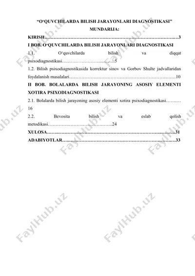 o‘quvchilarda bilish jarayonlari diagnostikasi — DOCX