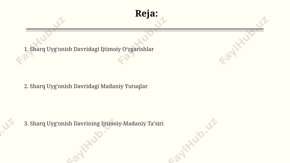 10 dan ortiq yangi matematik va tibbiyot tushunchalarini ishlab chiqdilar, bu kashfiyotlar jahon ilmining rivojlanishiga sezilarli hissa qoʻshdi. sharq uygʻonishi davrida, 15-17-asrlar oraligʻida, samarqand, buxoro va hirot kabi shaharlarda gul toʻkib oʻsgan fan va sanʼat markaziy osiyodan yevropa va xitoyga, bilimlar va madaniy almashinuv orqali kuchli taʼsir koʻrsatdi. taʼlim va fanning rivojlanishi 1880 йилларда тошкентда рус-тузем мактабларининг очилиши, миллий таълим тизими билан европа таълим тизимини интеграция қилишга уринишни кўрсатади. xix асрнинг иккинчи ярмида бухоро амирлигида 20 дан ортиқ мадрасалар янгиланди ва таълим сифати яхшиланди, бу эса шарқ уйғониши давридаги таълим ислоҳотларининг мисолидир. самарқанддаги мирзо улуғбек расадхонасининг қайта тикланиши ва астрономия, математика каби фанларни ўрганишга бўлган қизиқишнинг ошиши шарқ уйғониши давридаги илмий юксалишни кўрсатади. xotin-qizlarning ijtimoiy mavqei sharq uygʻonishi davrida, ayniqsa buxoro va samarqand kabi yirik shaharlarda, 19-asr oxiri 20-asr boshlarida ayollarning taʼlim olish imkoniyatlari sezilarli darajada oshgan. ayollarning jamiyatdagi roli to'g'risidagi fikrlar, masalan, qo'lda ishlab chiqarish va hunarmandchilik sohasidagi ayollarning …