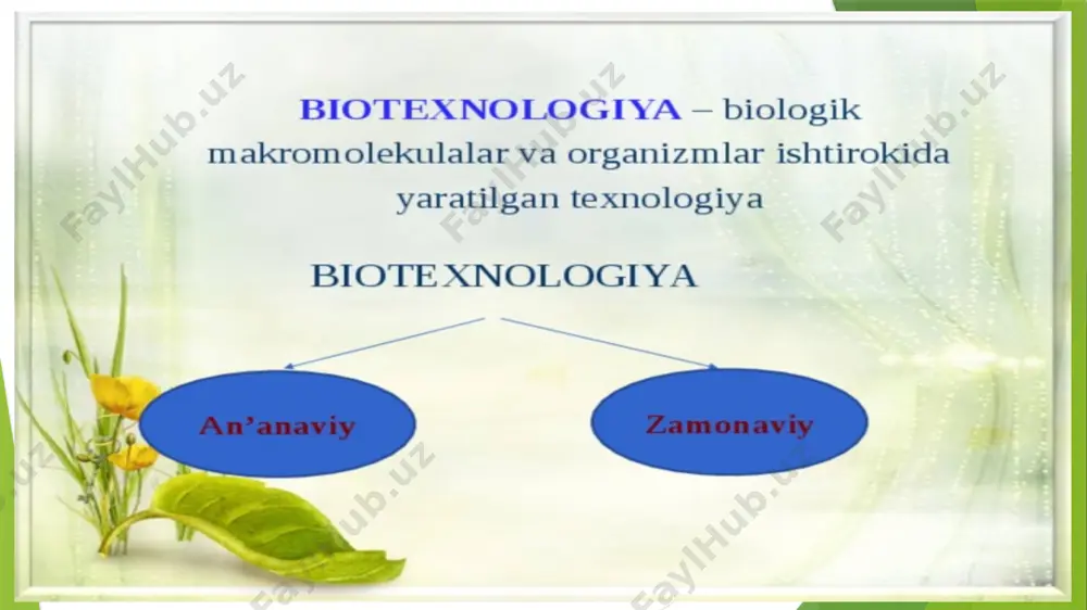 917 karl ereki «biotexnologiya” terminini kiritgan 1943 sanoat miqyosida penitsillin ishlab chiqarilgan 1944 everi, mak leod va mak kartilar genetik material dnkdan tuzilganligini ko`rsatib berishgan 1953 uotson va krik dnk molekulasining tuzilishini aniqlashgan 1961 “biotexnologiya va bioinjeneriya” jurnali ta’sis etilgan 1961-1966 genetik kod 1970 birinchi restriktsion endonukleaza ajratib olingan 1972 to`liq hajmli rnk geni sintez qilingan 1972 rekombinant dnk texnologiyasiga asos solingan 1975 monoklonal antitela olingan 1976 rekombinant dnkni olish bo`yicha yo`riqnoma ishlangan 1976 dnkning nukleotid ketma-ketligini aniqlash metodi ishlab chiqilgan 1978 e.coli yordamida inson insulini ishlab chiqilgan 1982 rekombinant dnk texnologiyasi bo`yicha olingan 1 vaksinani hayvonlarda qo`llashga ruxsat berilgan 1983 gibrid ti–plazmidadan foydalanib o`simliklar transformatsiyalangan 1988 polimerazaning zanjir reaktsiyasi metodi yaratilgan 1990 insonning somatik hujayrasidan foydalanib gen terapiyasi sinash rejasi tasdiqlandi 1990 “inson genomi” loyihasi bo`yicha ishlar boshlandi 1994-1995 inson xromosomasining genetik va fizik haritasi chop etildi 1996 rekombinant dnk katta miqdorda sotildi 1997 somatik hujayradan sut emizuvchi klonlashtirildi …