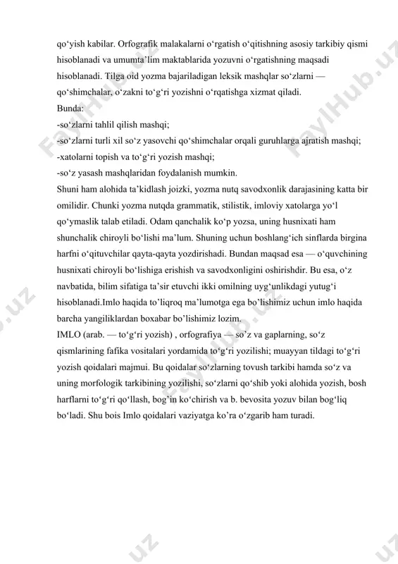 adida vazirlar mahkamasi qaror qiladi: 1. o'zbek tilining asosiy imlo qoidalari tasdiqlansin (ilova qilinadi). 2. respublika vazirliklari, idoralari, mahalliy hokimiyat va boshqaruv idoralari, ommaviy axborot vositalari lotin yozuviga asoslangan o'zbek alifbosidagi barcha turdagi yozishmalarda, matbuotda, ish yuritishda ushbu qoidalarni joriy qilish yuzasidan tegishli tadbirlarni ishlab chiqsinlar va amalga oshirsinlar. 3. o'zbekiston respublikasi fanlar akademiyasi, oliy va o'rta maxsus ta'lim vazirligi, xalq ta'limi vazirligi, davlat matbuot qo'mitasi uch oy muddat ichida maktablar uchun qo'llanma sifatida o'zbek tilining imlo lug'atini, kishi ismlari va joy nomlari lug'atlarini tayyorlasinlar va nashr etish choralarini ko'rsinlar. 4. mazkur qarorning bajarilishini nazorat qilish vazirlar mahkamasining ta'lim va fan hamda ijtimoiy masalalar va madaniyat bo'limlariga yuklansin. vazirlar mahkamasining raisi i. karimov xulosa qiladigan bo‘lsak, har birimiz davlat tiliga bo‘lgan eʼtiborni mustaqillikka bo‘lgan eʼtibor deb, davlat tiliga ehtirom va sadoqatni ona vatanga ehtirom va sadoqat deb bilishimiz, shunday qarashni hayotimiz qoidasiga aylantirishimiz lozimligini butun vujudimiz bilan his etishimiz lozim. …