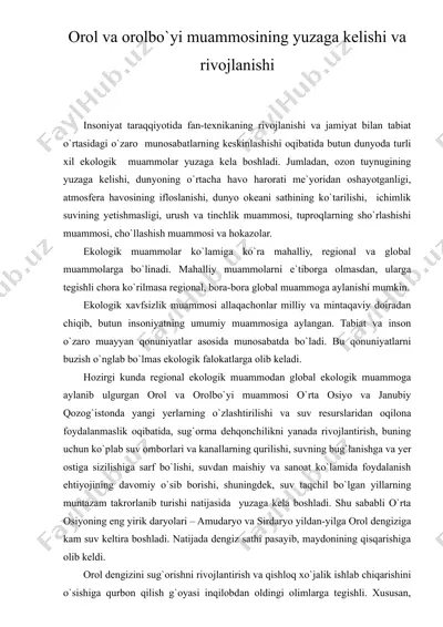 orol va orolbo'yi muammosining yuzaga kelishi va rivojlanishi — DOC