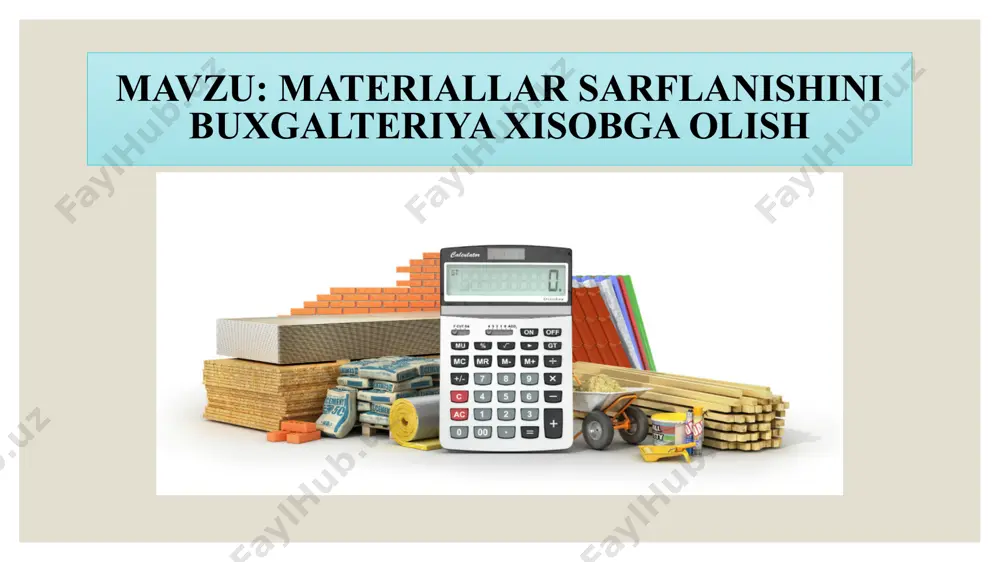 oylar, yoqilg‘i, qurilish materiallari va boshqa moddalar. aksessuarlar va ehtiyot qismlar: mahsulotni yig‘ish jarayonida ishlatiladigan komponentlar, masalan, vitlar, qistirmalar, simlar va boshqa qismlar. materiallar sarfi ishlab chiqarish hajmi, texnologiya va ishlab chiqarish jarayonining samaradorligiga qarab farqlanadi. materiallar sarfi miqdori va qiymati buxgalteriya hisobida doimiy ravishda nazorat qilinadi. materiallar sarfi hisobini yuritish materiallar sarfi hisobini yuritishning asosiy maqsadi – ishlab chiqarish jarayonida ishlatilgan materiallar va resurslarning miqdori va qiymatini aniqlash. buxgalteriya hisobida materiallar sarfi har xil usullar bilan amalga oshiriladi: materiallar hisobining asosiy usullari saldolar usuli: bu usulda materiallar harakati va sarfi hisoblanadi, ya'ni materiallar har kuni kirib kelgan va chiqib ketgan materiallar bo‘yicha qayd etiladi. har bir operatsiya, ya'ni materiallar sarfi, alohida yozuvda aks ettiriladi. bu usul ishlab chiqarishda doimiy ravishda materiallar hisobini yuritishga imkon beradi. sotib olish va sarf qilish usuli: bu usulda materiallar sotib olingan kundan boshlab ularning sarfi amalga oshiriladi. bu usulda materiallar har biri uchun sotib …