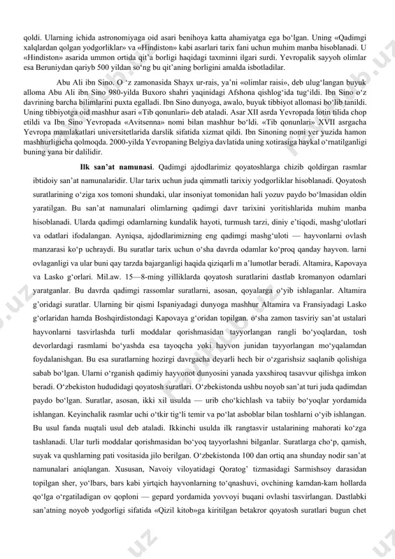val muqobala» deb ataladi. al-xorazmiyning bu asari xii asrdan boshlab yevropada tarqala boshladi. yevropaning ba’zi xalqlari «al-jabr» o‘rniga «algebra» atamasini ishlatganlar. allomaning o‘z nomi esa matematika fanida ko‘p ishlatiladigan (bu haqda yuqori sinflarda bilib olasiz) «algoritm» atamasida yashab kelmoqda. dunyoda o‘z nomi yoki asarining nomi fan nomiga aylanib ketgan allomalar juda kam. siz bu hodisa bilan har qancha g‘ururlansangiz, faxrlansangiz arziydi. al-xorazmiy 850-yilda bag‘dod shahrida vafot etdi. ahmad al-farg‘oniy. jahon ilm-fani rivojiga ulkan hissa qo‘shgan yana bir buyuk bobomiz ahmad al-farg‘oniy 797-yilda farg‘onaning quva shahrida tug‘ildi. u yoshligidan ilm-fan asoslarini chuqur o‘rgandi. o‘z ilmini yanada chuqurlashtirish maqsadida o‘rta osiyoning o‘sha davrdagi eng yirik ilm-fan markazi marv shahriga keldi. so‘ng bag‘dod shahridagi «bayt ul-hikmat»da astronomiya, matematika va geografiya kabi fanlar sohasida ijod qildi. uning nomini mashhur qilib yub organ «astronomiya asoslari haqidagi kitob» asari xii asrda yevropada lotin tiliga tarjima qilindi. bu asar ahmad al-farg‘oniyni yevropada «alfraganus» nomi bilan mashhur qilib …