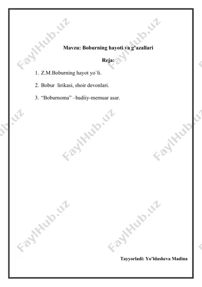 boburning hayoti va g’azallari — DOCX