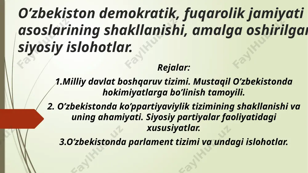 a o'tkazish to'g'risida qaror qabul qildi. uch bosqichda (1994 yil 25 dekabrda, 1995 yil 8 va 22 yanvarda) bo'lib o'tgan saylov yakunlariga binoan 245 nafar deputatdan iborat tarkibdagi parlament shakllantirildi. saylov ko'ppartiyaviylik asosida o'tkazildi. ikkinchi davr: 1995-2004 yillar oliy kengash o'rniga o'zbekiston respublikasining bir palatali parlamenti — oliy majlis shakllantirildi. birinchi chaqiriq (1995-1999 yillar) oliy majlis tarkibida o'zbekiston xalq-demokratik partiyasidan ko'rsatilgan 69 nafar, "adolat" sosial-demokratik partiyasidan 47, "vatan taraqqiyoti" partiyasidan 14 va "milliy tiklanish" demokratik partiyasidan ko'rsatilgan 7 nafar deputat bo'lib, deputatlarning qolgan qismini hokimiyat vakillik organlaridan ko'rsatilgan shaxslar tashkil etdi. oliy majlisning qonunchilik palatasiga saylov va ikki palatali parlamenta o'tish (2004 yil dekabr — 2005 yil yanvar). uchinchi davr milliy parlamentarizm rivoj topishining uchinchi davri oliy majlis qonunchilik palatasi va senatining 2005 yil 28 yanvardagi qo'shma majlisidan boshlanib, bunda yangi ikki palatali oliy majlis deputatlari va senatorlari amalda o'z ishlariga kirishdilar. ikki palatali parlament tashkil etilgach, o'zbekiston respublikasida qonun …