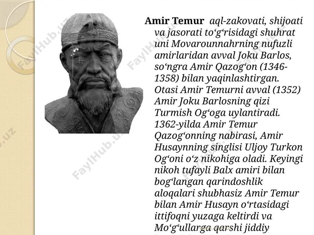 ni kengaytirayotgan usmonlilar davlati uchun amir temurning markazlashgan kuchli davlatini qaror topishi qanchalik xavfli tuyulsa, kichik osiyoda barpo etilgan qudratli usmonlilar davlatining kuchayishidan amir temur ham shunchalik manfaatdor edi. amir temur hayot-mamot yo‘lida boyazid yildirim bilan bo‘ladigan jangga qariyb ikki yildan ortiq tayyorlanadi. nihoyat rumga yuzlanib, avval qamoh qal`asini fath etadi, so‘ngra anqara shahrini qamalga oladi. amir temur bilan sulton boyazid qo‘shinlari o‘rtasidagi so‘nggi va hal qiluvchi jang 1402-yil 20-iyulda anqara yaqinida chibukobod mavzeida sodir bo‘ladi. bu jang tarixda “anqara jangi” nomi shuhrat topadi. uch kun davom etgan bu jangda amir temur g‘alaba qozondi. amir temur usmonli turklari davlatini saqlab qoldi va boyazid vorislariga muruvvat qo‘lini cho‘zdi. www.arxiv.uz shunday bo‘lsa-da, boyazid ustidan qozonilgan buyuk g‘alaba bilan amir temurni fransiya qiroli karl vi (1380-1422), angliya qiroli genrix iv (1399-1413) hamda kastiliya va leon qiroli genrix iii (1390-1407) tabriklab, unga o‘z muborak nomalarini yubordilar. chunki sohibqiron endigina uyg‘onayotgan yevropaga ulkan xavf solib …