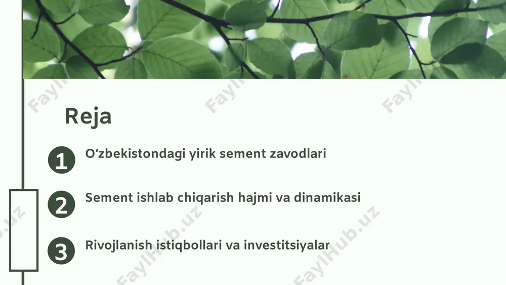 ar katta transport yo'llariga yaqin, bu esa ularni materiallarni tez va samarali etkazib berishga imkon beradi. mahalliy infratuzilma, masalan, yo'llar va temir yo'llar, sement ishlab chiqarish jarayonining samaradorligini oshiradi. transportning turli shakllari, masalan, avtoulovlar va temir yo'l tizimlari, ishlab chiqarishga ta'sir qiladi va etkazib berish vaqtini qisqartiradi. photo by urs lendermann on unsplash 04.26.24 04.26.24 ishlab chiqarish uchun zarur resurslar sement ishlab chiqarish jarayoni sement ishlab chiqarish jarayoni uchun asosiy xom ashyo sifatida qum, loy, kalker va gips ishlatiladi. bu materiallar sementning sifatini va ishlab chiqarish jarayonini belgilaydi. mahalliy xom ashyolar, masalan, qum va loy, ishlab chiqarish jarayonida muhim rol o'ynaydi. import qilingan materiallar esa narx va sifatga ta'sir qiladi, shuning uchun ularni tanlashda ehtiyot bo'lish kerak. resurslarning yetkazib berish zanjiri sement ishlab chiqarish jarayonida yetkazib berish zanjiri muhim ahamiyatga ega. yuqori sifatli materiallarni o'z vaqtida yetkazib berish samaradorlikni oshiradi. yetkazib berish zanjirini optimallashtirish uchun zamonaviy texnologiyalar va samarali boshqaruv …