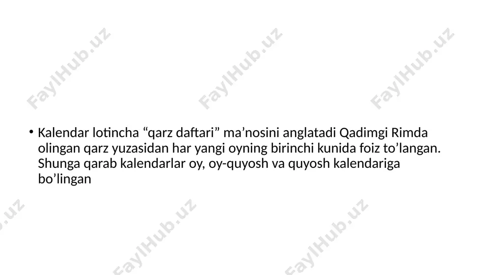 oldin qo’yish taklif etildi. kabisa yiliga yana 1 kun ortiqcha bomib, uni ham xalqaro bayram kuni deb e’lon qilish taklif etildi. butunjahon kalendarida 7 kunlik hafta 12 oylik yil hisobi saqlangan. bu loyihaga ko’ra yangi yil faqat yakshanba kuniga to’g’ri keladi. lekin bu loyihani aqsh va diniy tashkilotlar qo’llab – quvvatlamadi.hozirgi kunda bunga eron, pokiston, hindistonda yashayotgan 130 minga yaqin zardushtiylar amal qiladilar. /docprops/thumbnail.jpeg