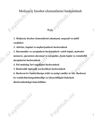 moliyaviy hisobot elementlarini bashoratlash — DOC