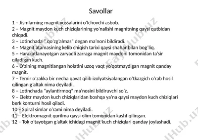 jismlarning magnit xossalarini o’lchovchi asbob — PPTX