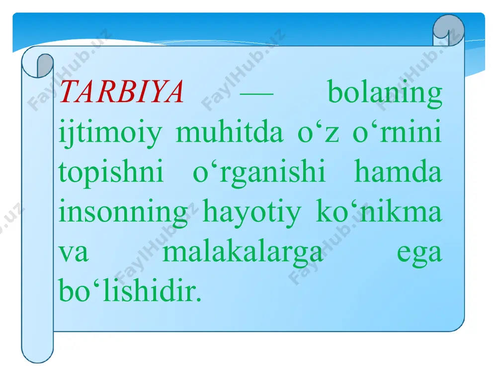 xos xususiyatlarini uning ilk davrlardagi rivojlanishini aniqlamasdan turib tushunish qiyin. axloqiy rivojlanish ilk bor shaxsning umumiy xususiyatlari va xislatlari shaklida shakllanishi haqidagi g'oyalar ilk bor x.xart. shorn va m.meylar tomonidan ilgari surilgan bo’lib, ularning fikricha, axloqiy xulq-atvorni keltirib chiqaruvchi va faoliyatga undovchi fenomenlar aniqlanmaguncha axloqiy rivojlanishni o‘rganib bo’lmaydi. x.xartshorn va m.meylar olib borgan tadqiqotlarning asosiy maqsadi axloq normalariga rioya qilishda bola shaxsining umumlashgan xislatlarini shakllantirish muhim rol o‘ynaydimi yoki xususiy axloqiy odatlar ahamiyatliroqmi, degan savolga javob topish bo’lib, tadqiqotlardan shu narsa aniqlanadi-ki, axloqiy normalarni bola ongiga singdirilishida xususiy odatlarni yuzaga keltirish va o‘ziga xos ta’lim nazariyasiga asoslanish ustunligi yaqqol namoyon bo’ladi. bolada shaxs xislatlari uch yoshda namoyon bo‘la boshlaydi. bu esa uni uch yoshdan boshlab tarbiyalash zarurligini bildir. maydi. bolani hayotining birinchi oylaridan boshlab tarbiyalash zarur, faqat uning tashqi ko‘rinishlari maktabgacha yosh davrining boshida namoyon bo‘ladi. ilk bolalik davrida berilgan tarbiya butun bolalik davrida namoyon bo‘ladi. tarbiya ona bilan bolaning …