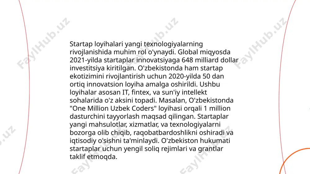 kistonda quyosh energetikasi loyihalari amalga oshirilmoqda, masalan, 2030-yilgacha 5 gigavatt quyosh energiya quvvatlarini yaratish rejalashtirilgan. shamol energiyasida ham 3 gigavatt quvvat maqsad qilingan. 2022-yilda qayta tiklanuvchi energiya manbalari 10% energiya iste'molini tashkil etdi. energiya samaradorligi va qayta tiklanish ko‘rsatkichlarini oshirish iqtisodiy rivojlanish va ekologik barqarorlikka xizmat qiladi. innovatsion loyihalar gafforov xusanboy e'tiboringiz uchun raxmat! image1.png image2.png image3.png image4.png image5.png image6.png image7.jpg /docprops/thumbnail.jpeg