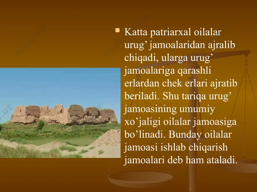 ton), hirot (afg’oniston shimoli) atroflariga qadar ham yoyilgan. miloddan avvalgi so’nggi ming yillikning boshlariga tegishli «amirobod madaniyati», quyi amudaryo havzasida yuzaga kelgan o’ziga xos sun’iy sug’orish inshooti tizimi hamda dastlabki shaharsozlik timsoli bo’lgan shahar-qal’alar-qal’aliqir, ko’zaliqir, jonbosqal’a va boshqalar - bular xorazm vohasida davlat tuzilmalari mavjudligidan dalolat beradi. negaki, bu singari umumelatlar, qavm-qabilalar manfaatlariga xizmat qiladigan muhim o’zgarishlar davlat boshqaruvi yo’li bilangina amalga oshirilishi mumkin bo’lgan. qadimshunos olim ya.g’ulomov tomonidan xorazmda aniqlangan 200 km uzunlikdagi, eni birnecha o’nlab metrdan iborat kanal o’zani, obod dehqonchilik madaniyati - xorazm davlati qadimdan insoniyatning yirik madaniy maskanlaridan biri sifatida shuhrat topganligidan guvohlik beradi. anaksimadr yurtimizdagi ilk davlat tuzilmalarida yashagan aholi mashg’uloti turlari dehqonchilik va bog’dorchilik hunarmandchilik, chorvachilik, savdo-sotiq, kulolchilik, metal ishlash, zargarlik, to’qimachilik, mo’ynado’zlik, yog’och ishlash, qadimgi sharq va old osiyo mamlakatlari bilan uzviy aloqalar o’rnatiladi mazkur davlat tuzilmalarining taraqqiyoti ko’proq mahalliy aholining nisbatan yuksak rivojlangan qadimiy dehqonchilik madaniyatiga asoslangan edi. shunday qilib, xorazm va …